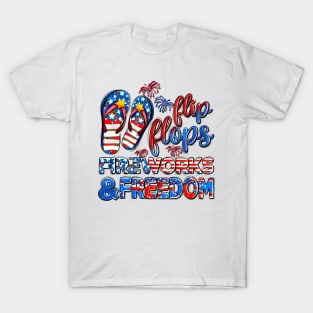 Flip Flops Fireworks And Freedom, USA Flag, 4th Of July, Independence Day T-Shirt